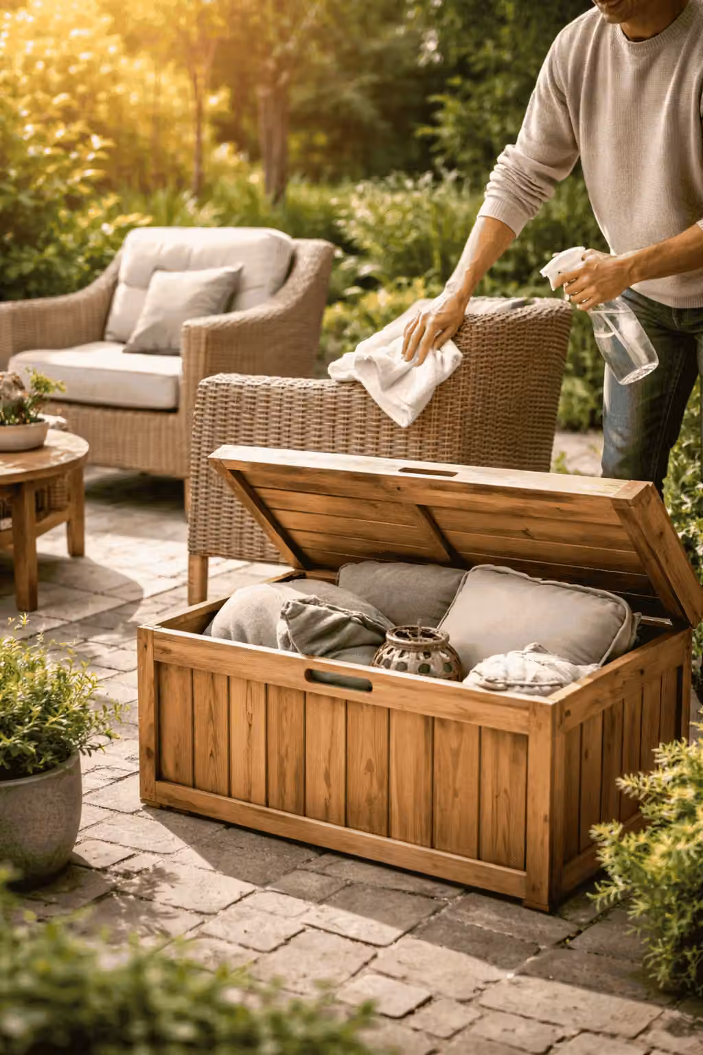 Gepflegte Gartenmöbel auf einer Terrasse